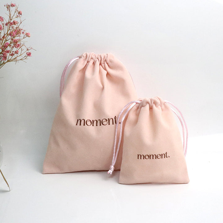 100Pcs Custom Logo Print Drawstring Velvet Jewelry Packaging Pouches