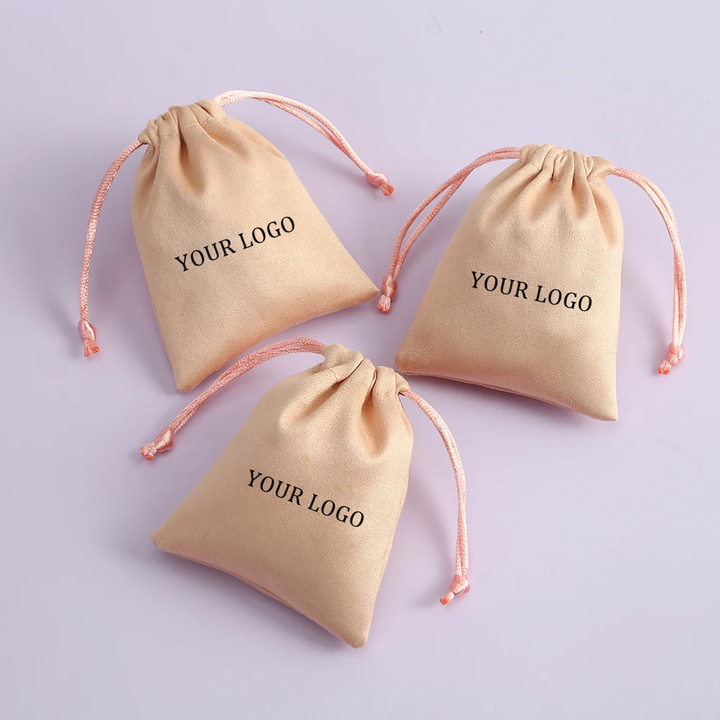 100Pcs Custom Logo Print Drawstring Velvet Jewelry Packaging Pouches